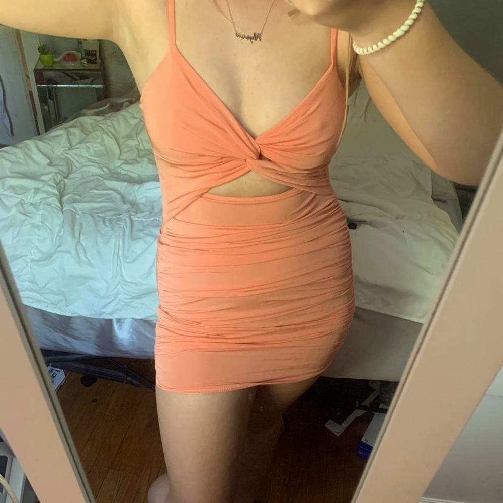 BOO HOO TANGERINE BODYCON DRESS